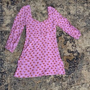 Billabong Pink Dress with Brown Floral Design Large